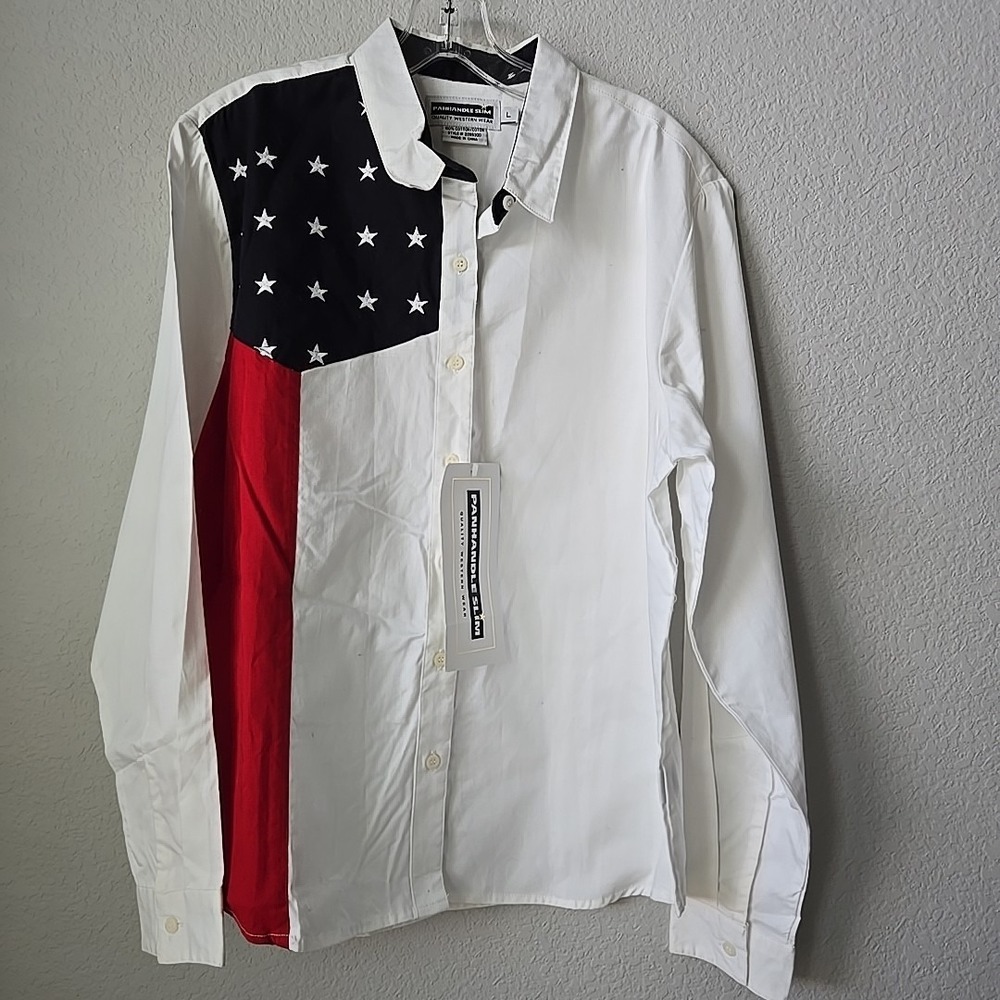 NWT Panhandle Slim Western Shirt Women's Large Stars Stripes USA Patriotic